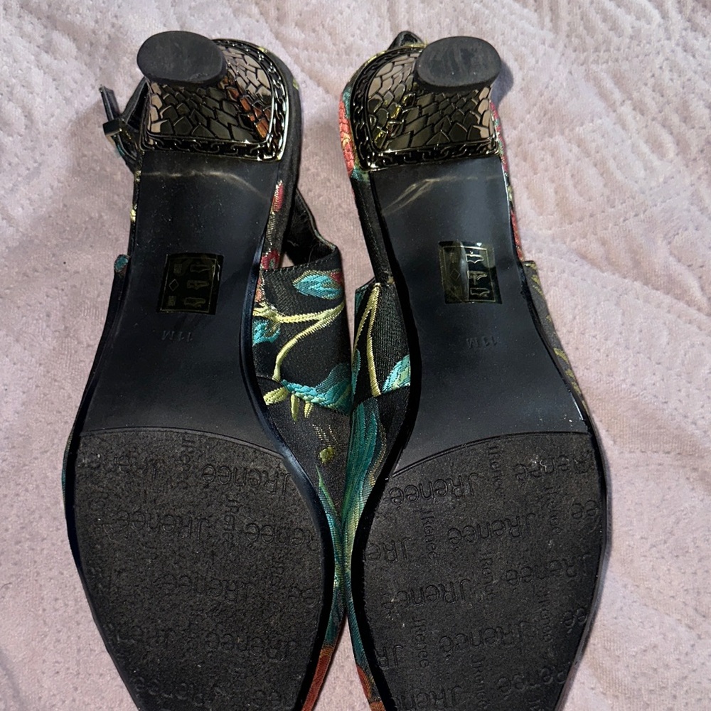 J.Reneé Metallic Floral Pointed Slingback Mules in Copper and Teal - Picture 2 of 5